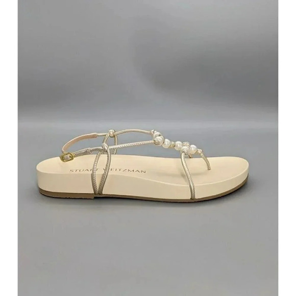 NIB STUART WEITZMAN Pearl Knot Metallic Leather Flat Sandals Size 7.5 MSRP $395 - Picture 4 of 8